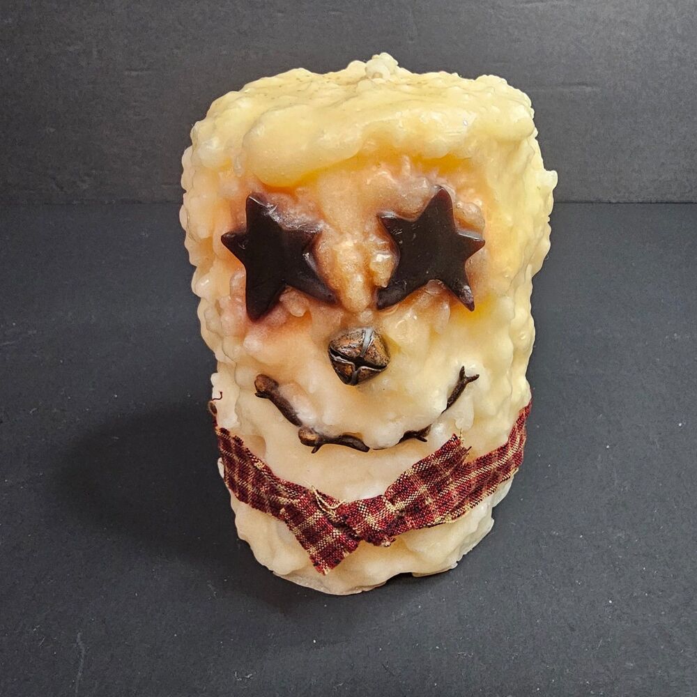 New Snowman Candle, Rustic Country Star Eyes Winter Decoration 5"